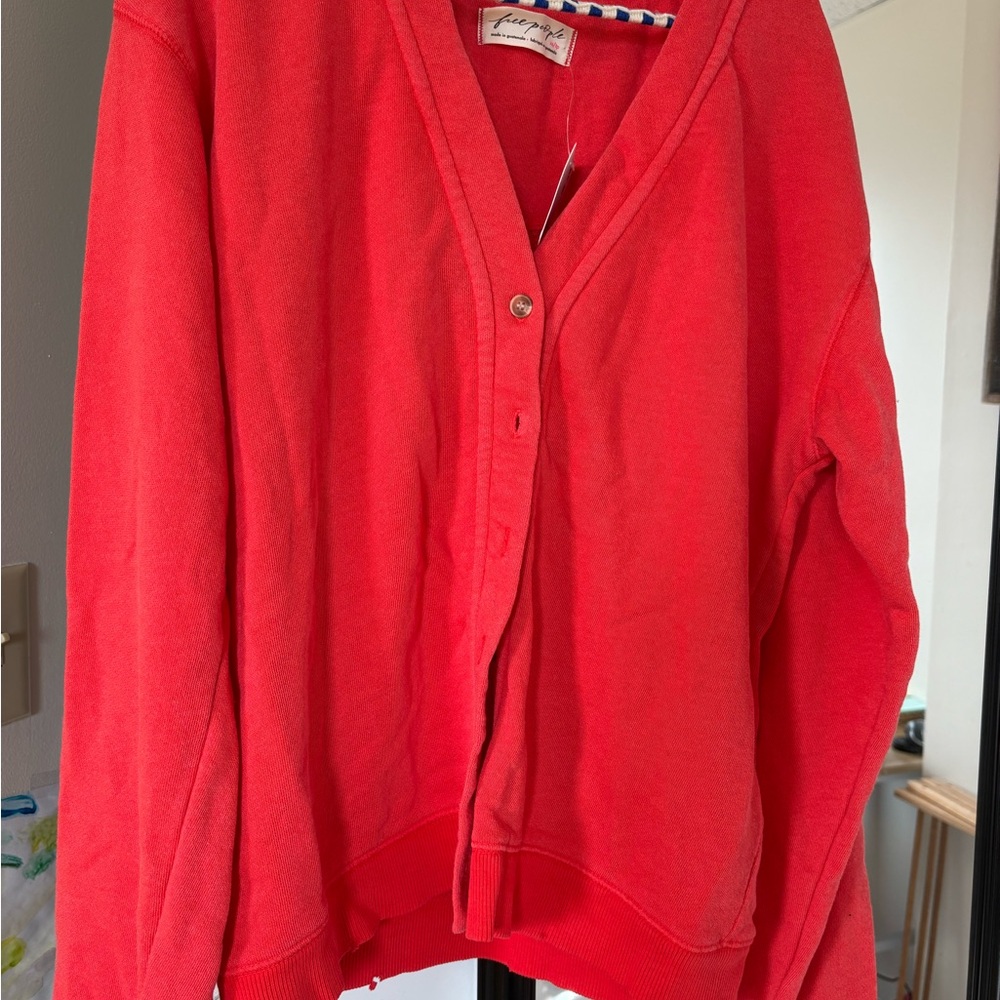 NWT Free People Take it Easy Red/Rouge Knit Cardigan Sweater - Picture 3 of 8